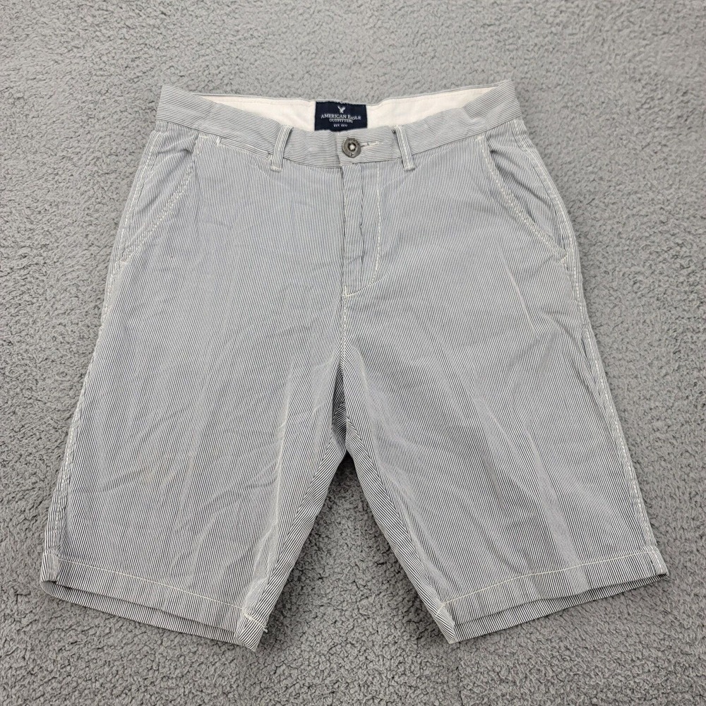 America Eagle Shorts Mens 26 Blue White Chino striped Prep 9" inseam